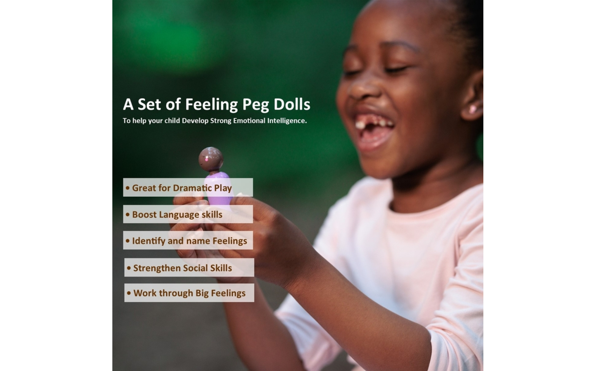 Feelings Rainbow Wooden Peg Dolls Multicultural (set of 12) Sand